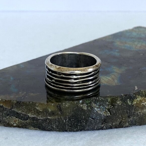Sterling Silver 925 Modernist Brutalist Style Wide Spinner Band Ring Sz 9.75 11g - Picture 15 of 16